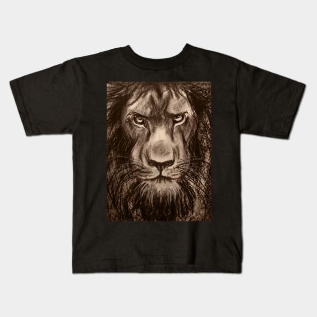 Lion - Charcoal drawing of a Lion Kids T-Shirt by tranquilwaters